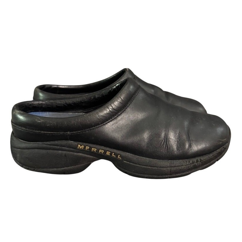 Merrell Jungle Primo Black Leather Slip On Clogs Mules Womens 9